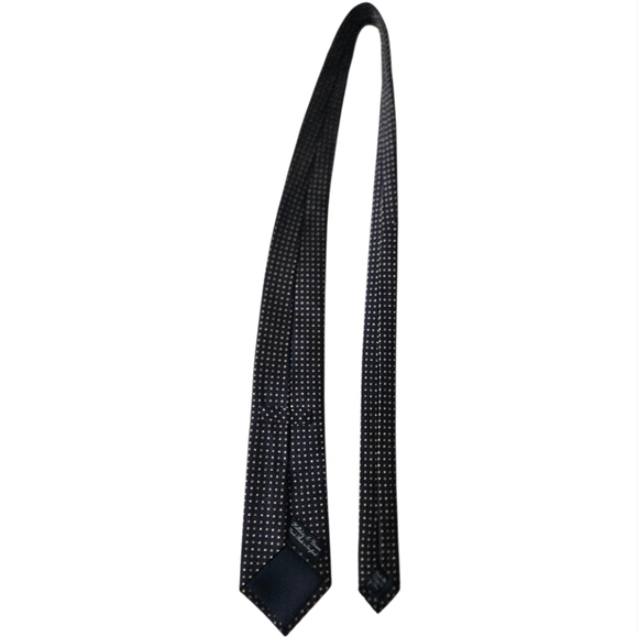 HOLLIDAY & BROWN Silk Macclesfield Navy Basket Weave Tie - Picture 2 of 9